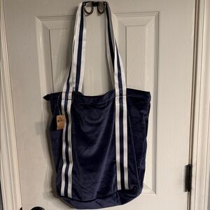 Victoria’s Secret pink velour Navy Blue Tote Bag with White Stripes